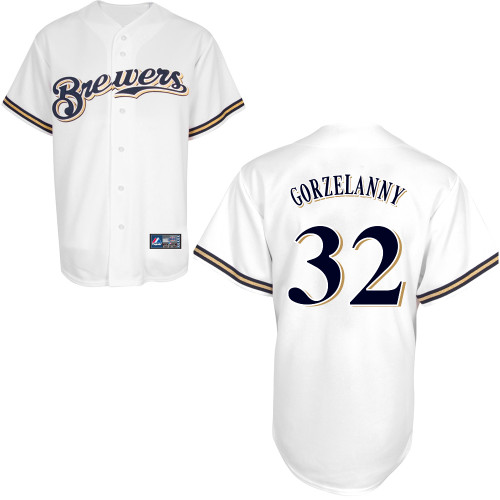 Tom Gorzelanny #32 Youth Baseball Jersey-Milwaukee Brewers Authentic Home White Cool Base MLB Jersey